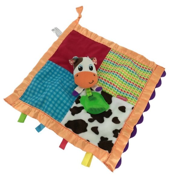Infantino Cow Lovey Lovie Teether Leaf Security Blanket Blankie Satin Crinkle - Picture 1 of 9